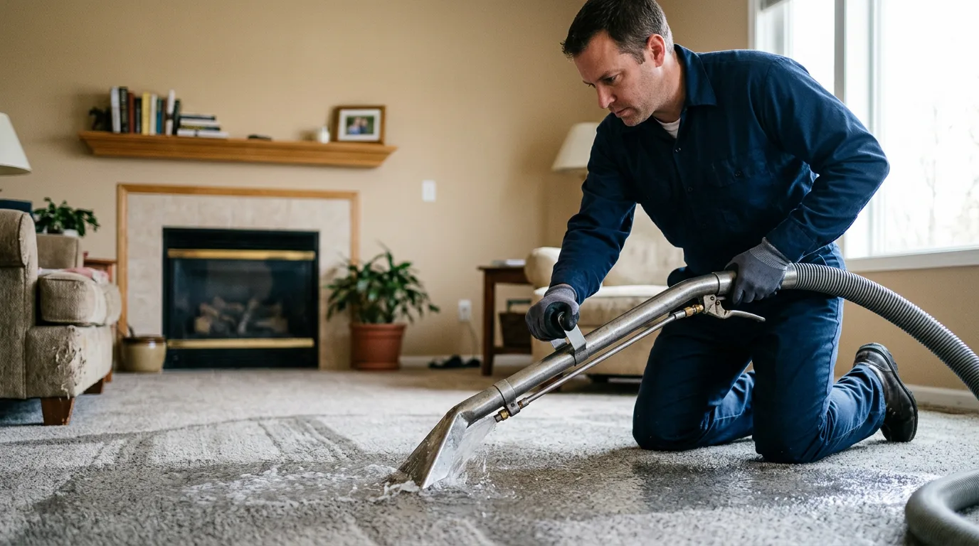 Water damage restoration technician working near Witt, IL